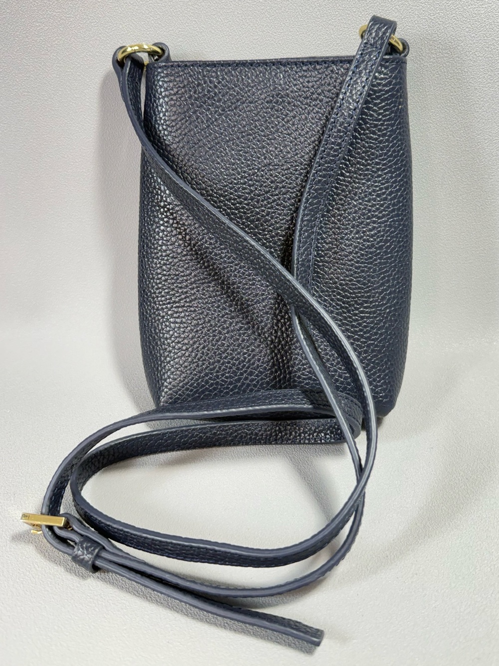 Quince Navy Blue Small Italian Pebbled Leather Phone Crossbody Bag